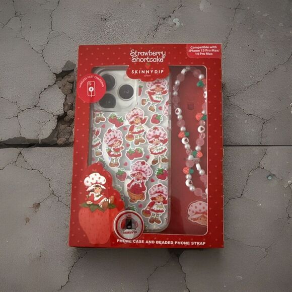 Strawberry Shortcake X Skinny Dip iPhone 13 / 14 Pro Max Case & Phone Strap NEW - Picture 2 of 6